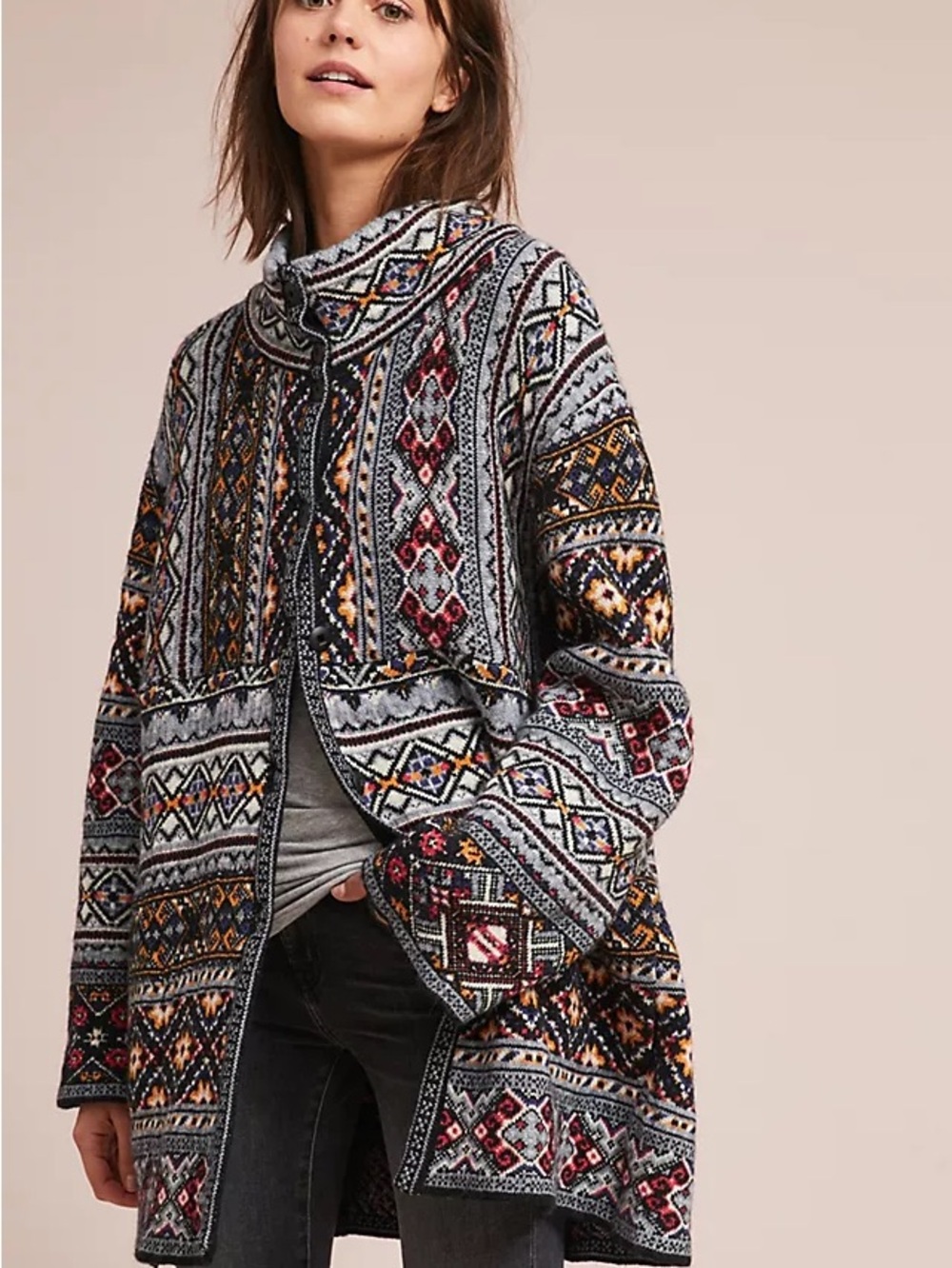 Anthroologie Aldo Martins Multicolor Boho Spain Coatigan with High Collar XS